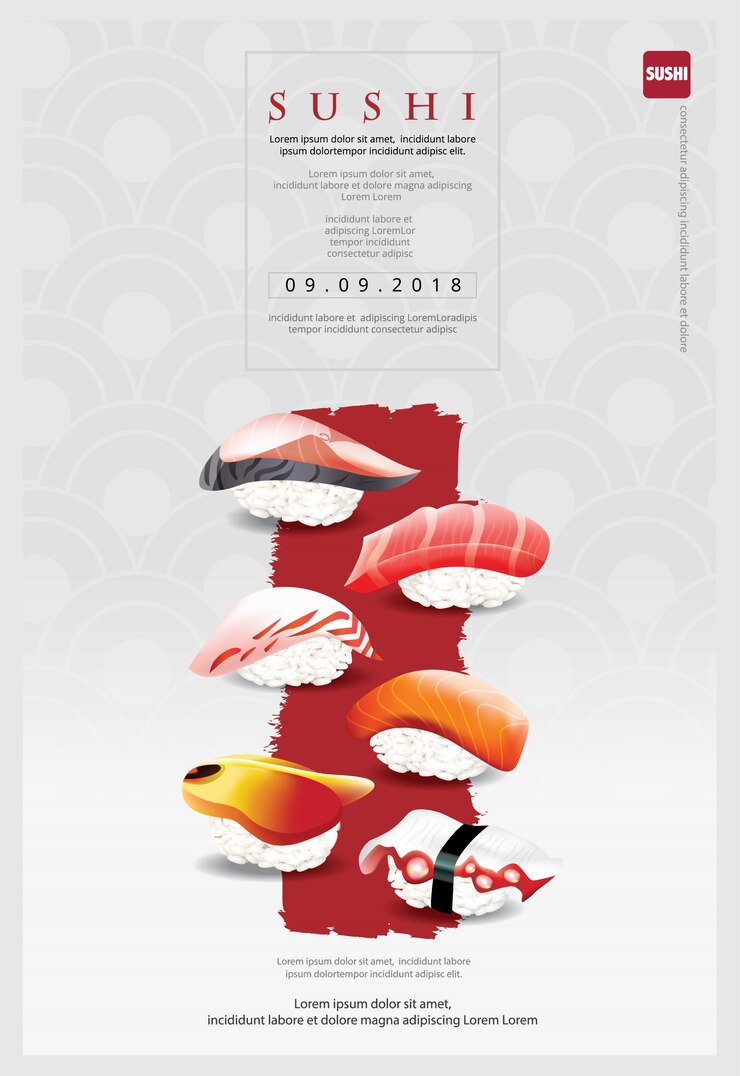 Vetor modelo de cartaz do restaurante de sushi