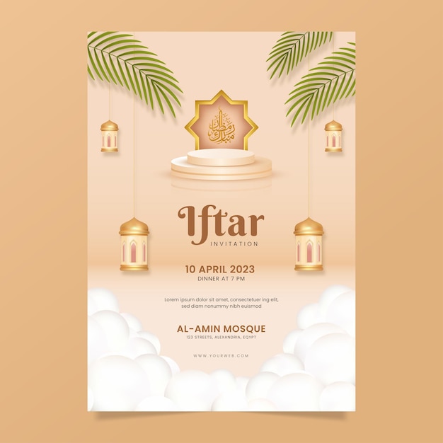 Modelo de cartaz iftar realista vetor premium