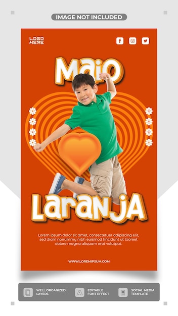 Modelo de cartaz moderno de campanha social de maio laranja