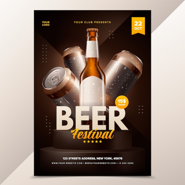 Modelo de cartaz realista do festival de cervejas