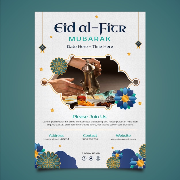 Vetor modelo de cartaz realista eid al fitr