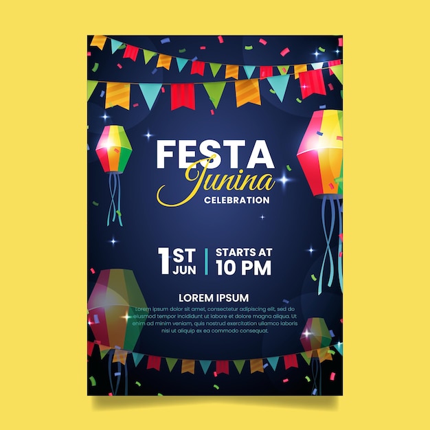 Vetor modelo de cartaz realista festa junina