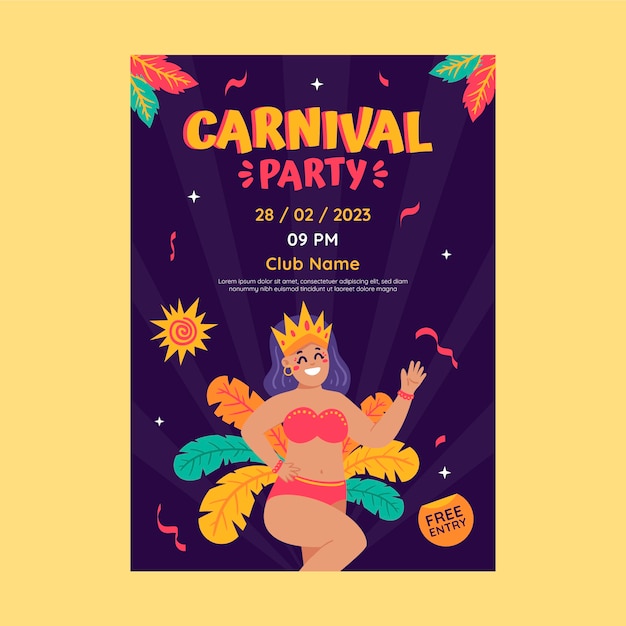 Modelo de cartaz vertical de celebração de carnaval