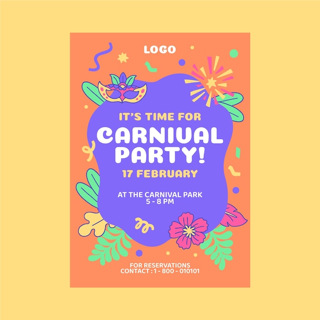 Modelo de cartaz vertical de celebração de carnaval