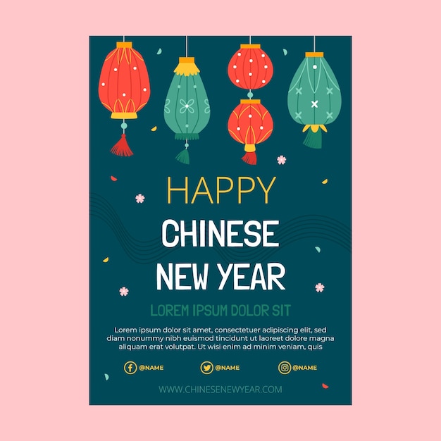 Modelo de cartaz vertical de celebração do ano novo chinês