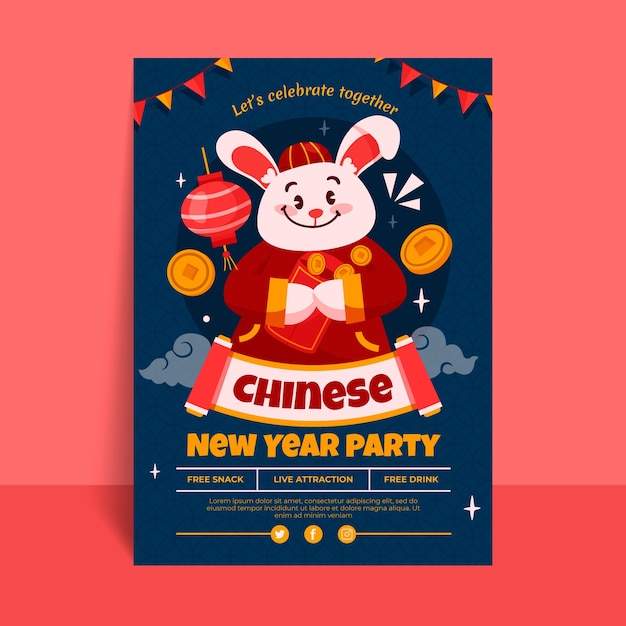 Vetor modelo de cartaz vertical de celebração do ano novo chinês