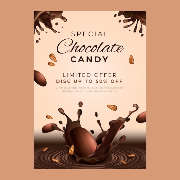 Modelo de cartaz vertical de chocolate realista