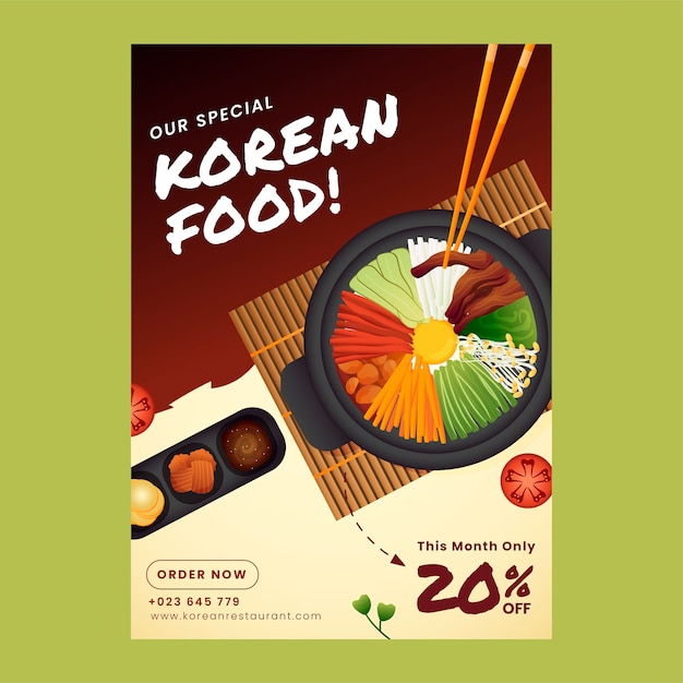 Vetor modelo de cartaz vertical de comida coreana tradicional gradiente