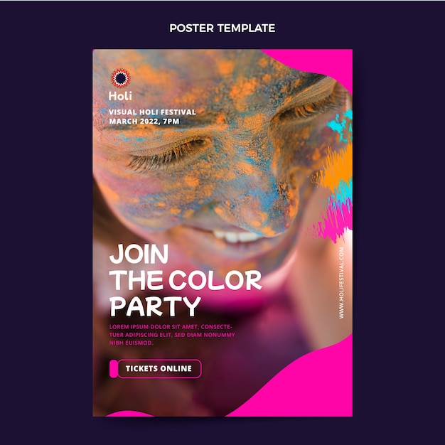 Modelo de cartaz vertical de holi realista