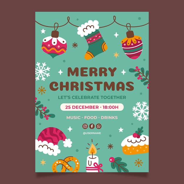 Modelo de cartaz vertical de Natal plano