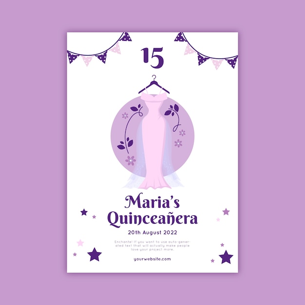 Modelo de cartaz vertical de quinceanera desenhado à mão