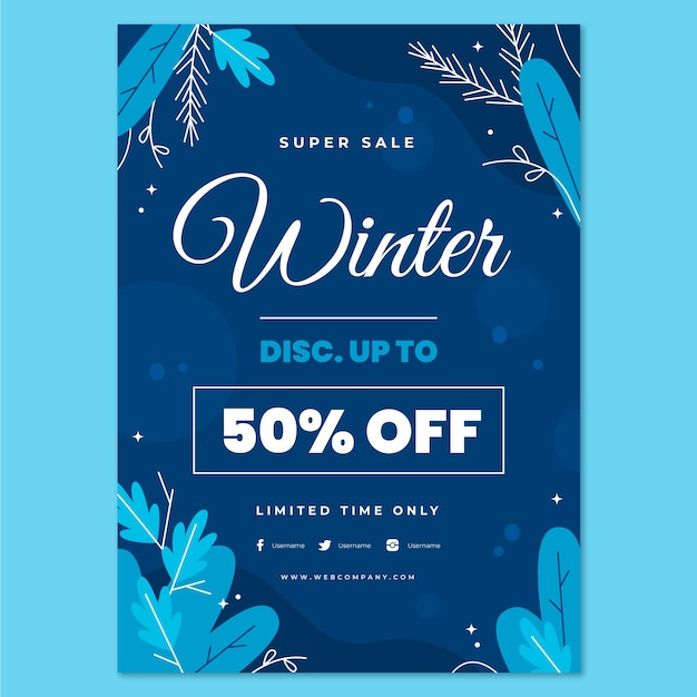 Modelo de cartaz vertical de venda de inverno plano desenhado à mão