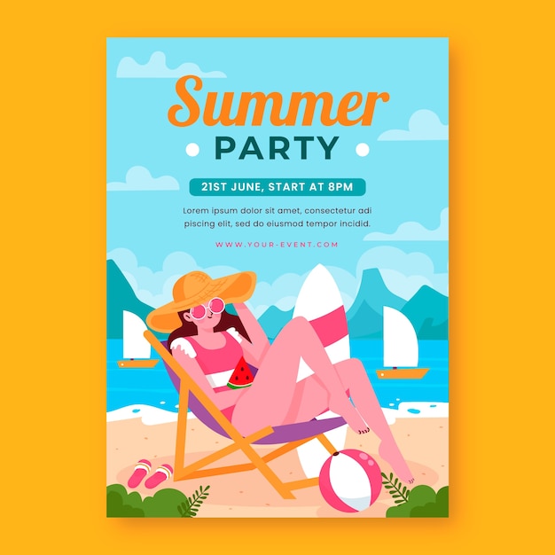 Modelo de cartaz vertical de verão plano