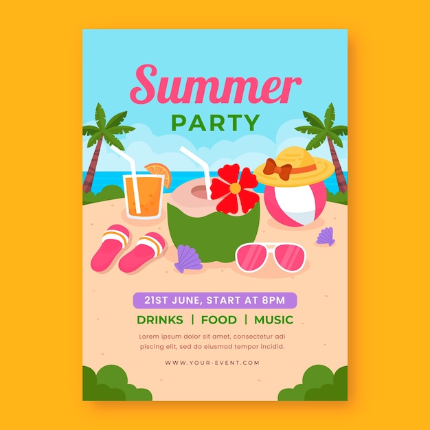 Modelo de cartaz vertical de verão plano