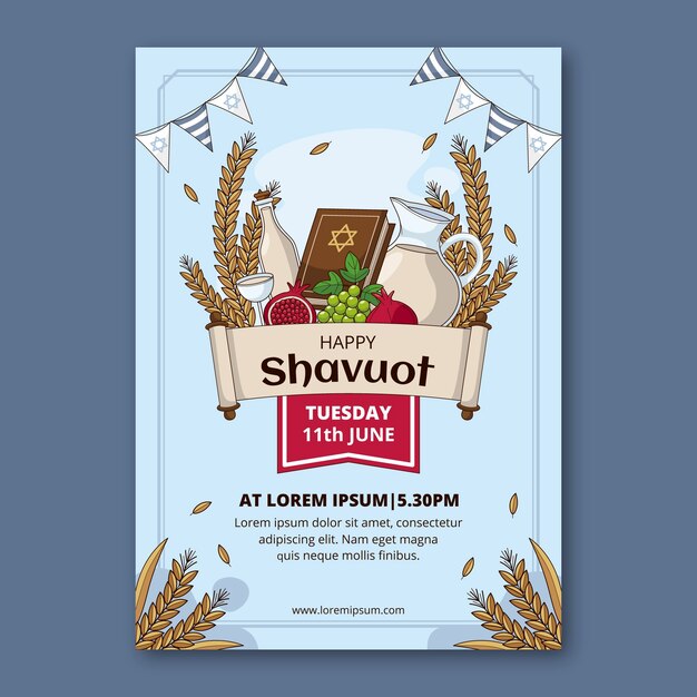 Vetor modelo de cartaz vertical desenhado à mão para a celebração judaica de shavuot