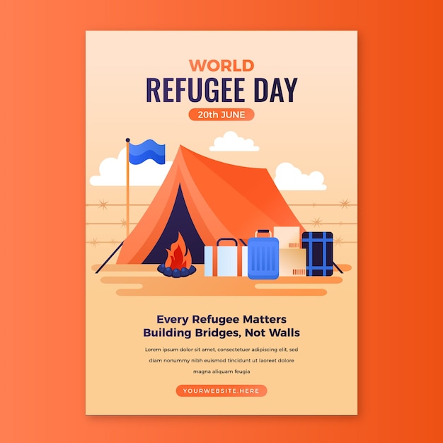 Modelo de cartaz vertical do dia mundial dos refugiados