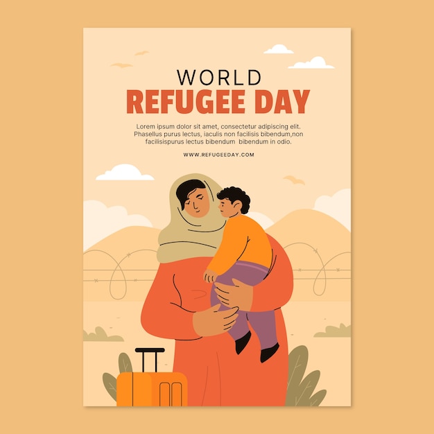 Modelo de cartaz vertical do dia mundial dos refugiados