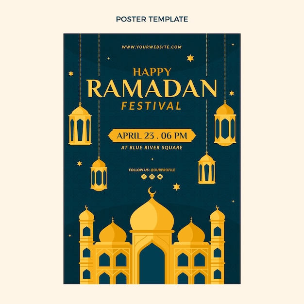 Modelo de cartaz vertical do ramadã plano