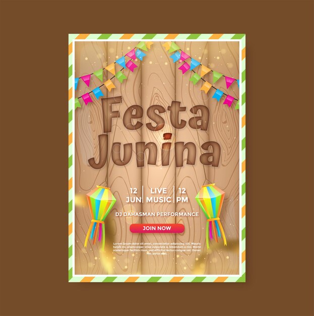 Vetor modelo de cartaz vertical festa junina