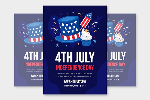 Vetor modelo de cartaz vertical para celebração do feriado americano de 4 de julho