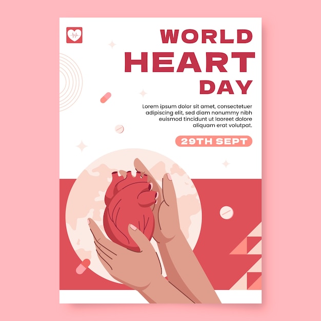 Modelo de cartaz vertical para conscientização sobre o Dia Mundial do Coração