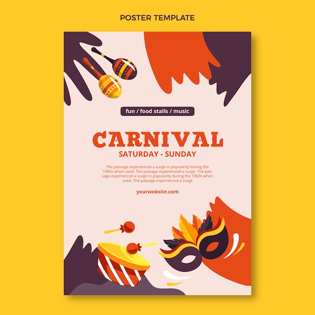 Modelo de cartaz vertical plano de carnaval