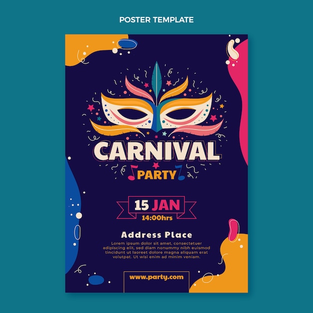 Vetor modelo de cartaz vertical plano de carnaval