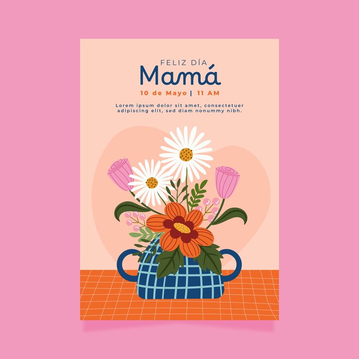 Vetor modelo de cartaz vertical plano para a celebração do dia da mãe em espanhol