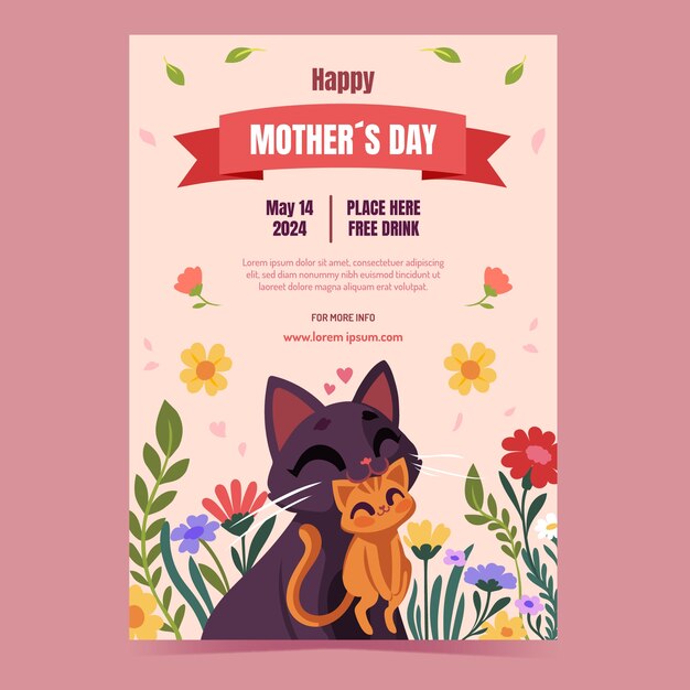 Modelo de cartaz vertical plano para a celebração do Dia da Mãe
