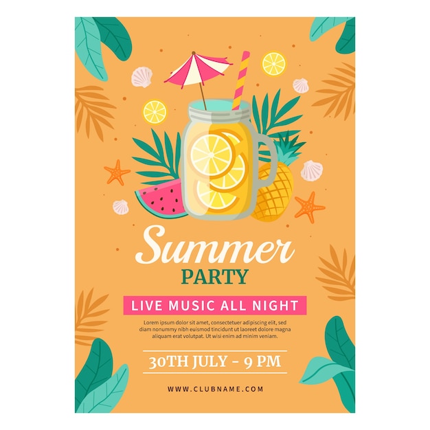 Modelo de cartaz vertical plano para a temporada de verão