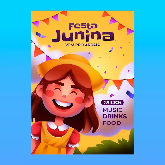 Vetor modelo de cartaz vertical realista das festas juninas brasileiras