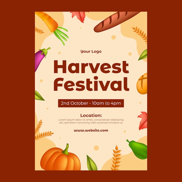 Vetor modelo de cartaz vertical realista de celebração do festival de colheita