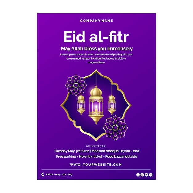 Vetor modelo de cartaz vertical realista eid al-fitr