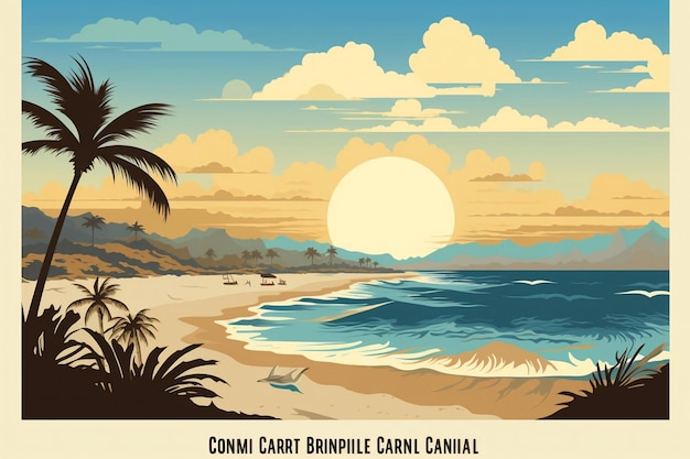 Vetor modelo de cartaz vintage de paisagens tropicais e oceânicas