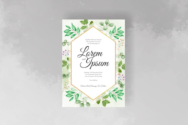 Modelo de cartões de convite de casamento de moldura floral aquarela com flores desenhadas à mão