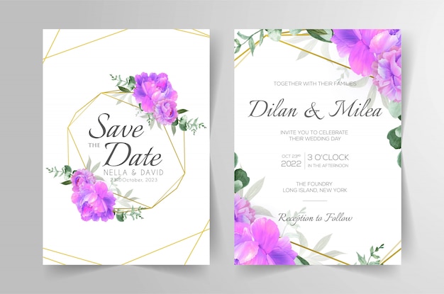 Modelo de cartões de convite de casamento elegante com aquarela decoração floral