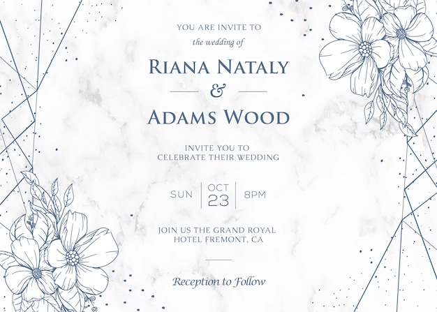 Modelo de cartões de convite de casamento elegante com aquarela decoração floral