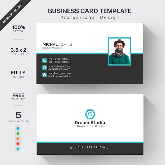 Modelo de cartões de visita modernos com variação de 5 cores