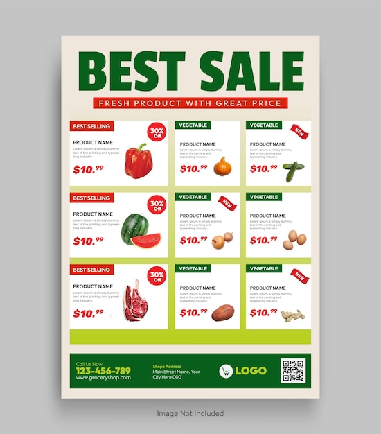 Modelo de catálogo de venda de produtos biológicos em supermercados e de folheto de venda de alimentos