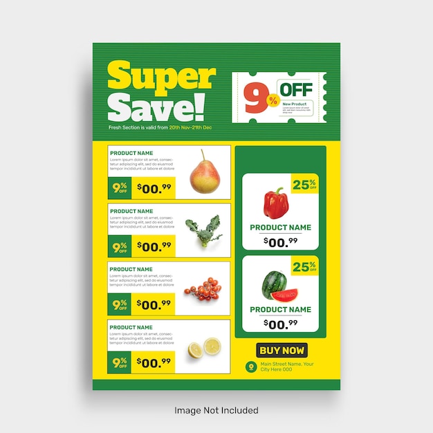 Modelo de catálogo de venda de produtos biológicos em supermercados e de folheto de venda de alimentos
