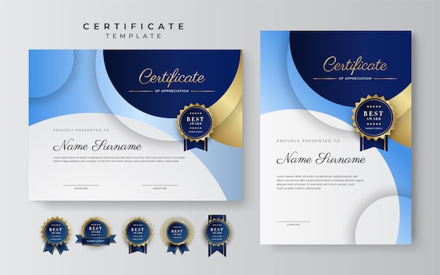Modelo de certificado azul moderno e borda para graduação e impressão de conquista de honra de diploma de prêmio