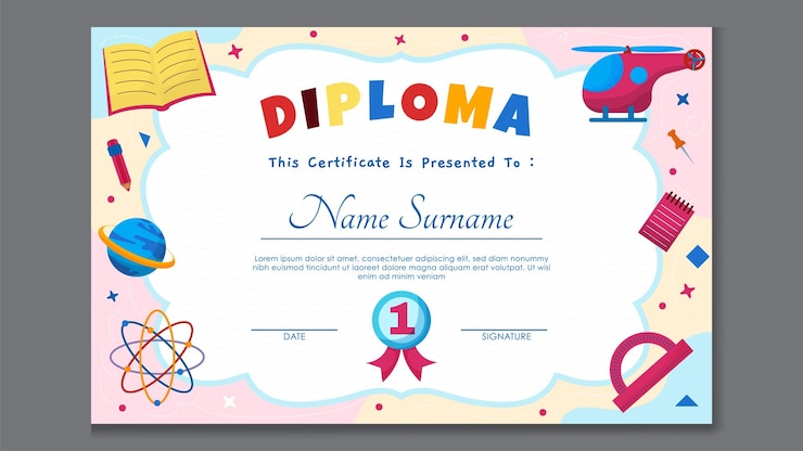 Vetor modelo de certificado colorido divertido para crianças