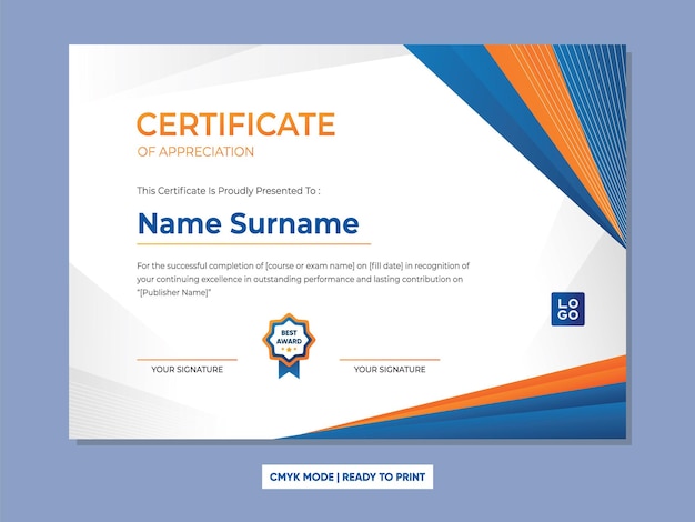 Modelo de certificado de apreciação com desenho de estilo de gradiente abstrato