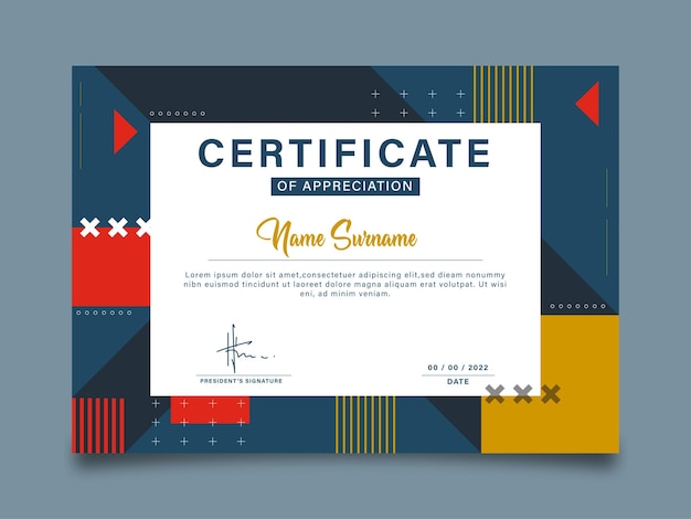 Modelo de certificado de apreciação efeito geométrico de fundo abstrato na moda
