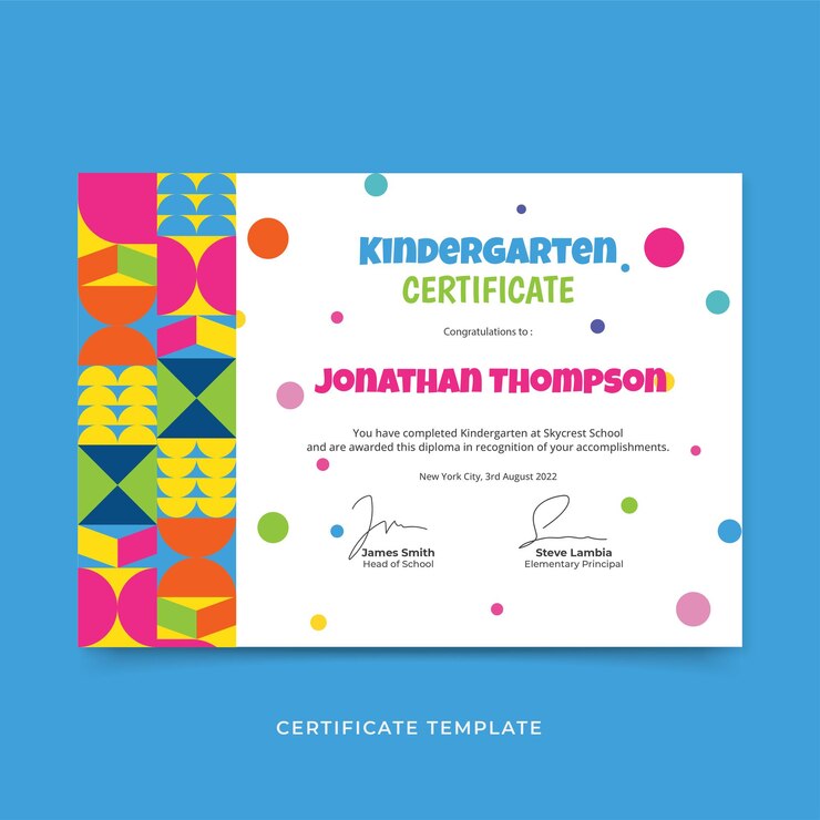 Vetor modelo de certificado de diploma de jardim de infância