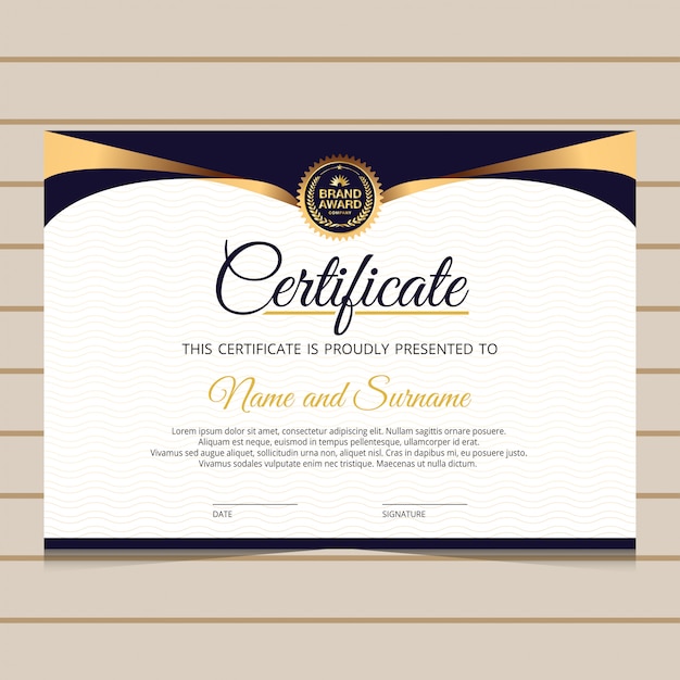 Modelo de certificado de diploma elegante azul e dourado