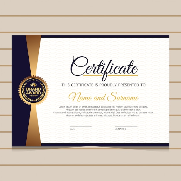 Modelo de certificado de diploma elegante azul e dourado