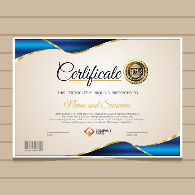 Vetor modelo de certificado de diploma ouro elegante