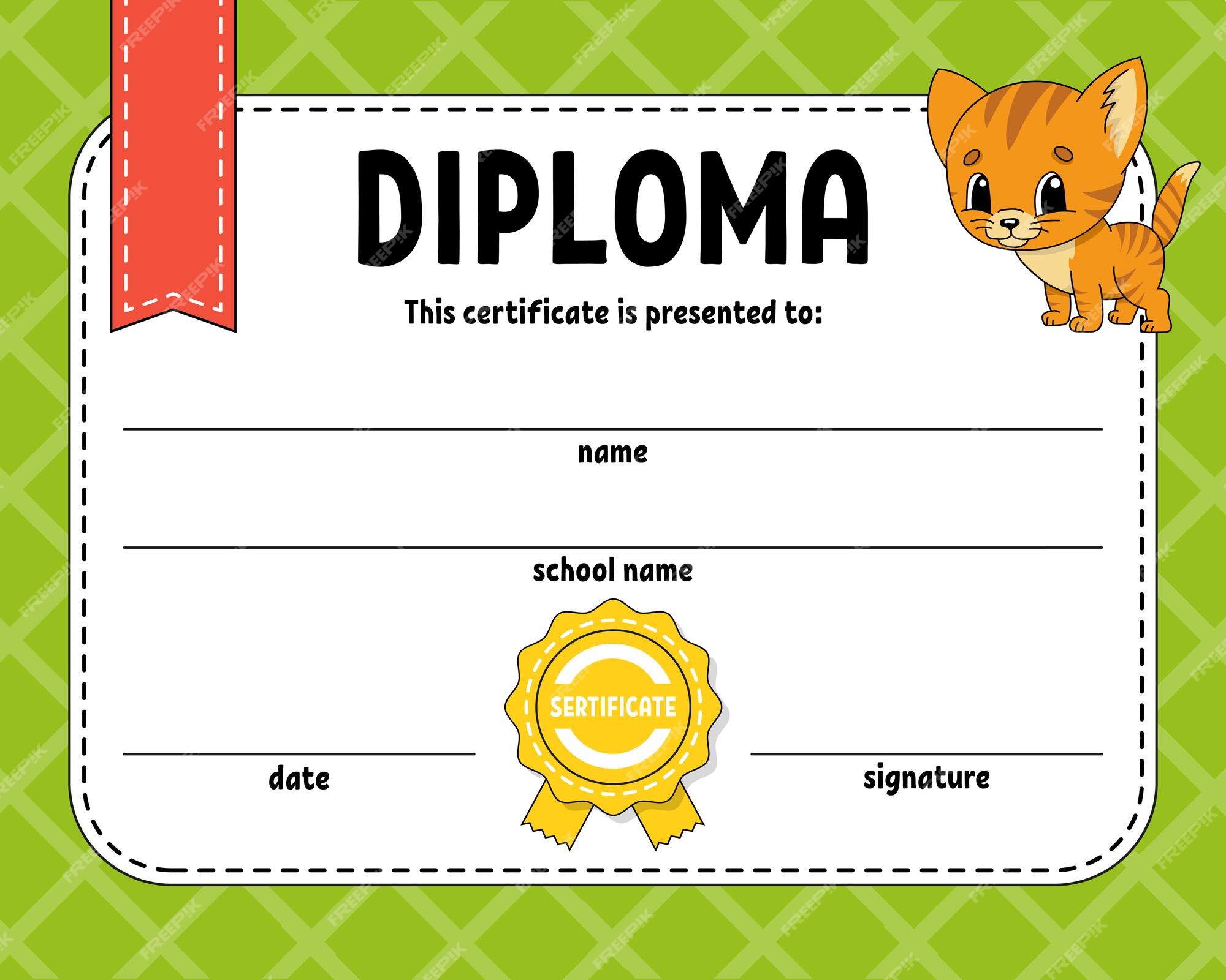 Diploma de crianças com gatos engraçados ou gatinhos, certificado