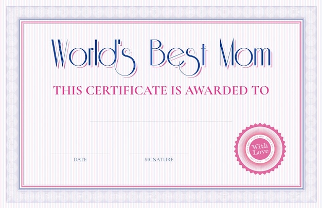 Modelo de certificado de melhor mãe do mundo cor suave
